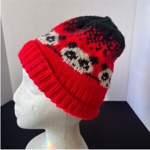 Cozy Red and Black Panda Knit Hat for Kids
